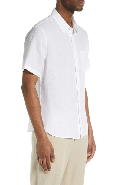 Shop Vince Classic Fit Short Sleeve Linen Shirt In Optic White