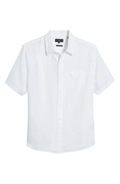 Shop Vince Classic Fit Short Sleeve Linen Shirt In Optic White