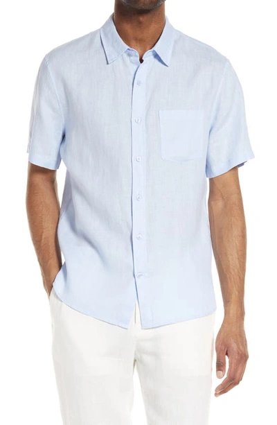 Shop Vince Classic Fit Short Sleeve Linen Shirt In Lucent Blue