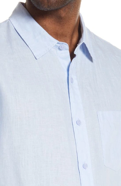 Shop Vince Classic Fit Short Sleeve Linen Shirt In Lucent Blue
