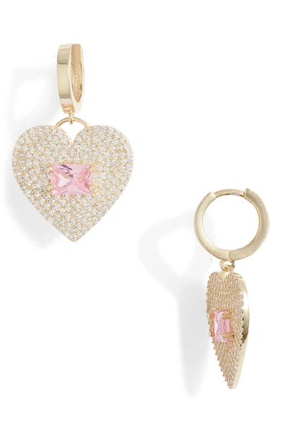 Shop Shymi Pavé Heart Huggie Hoop Drop Earrings In Gold