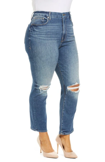Shop Good American Good Legs Ripped High Waist Ankle Skinny Cigarette Jeans In Blue673