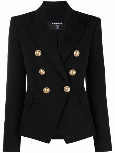 Shop Balmain Tailored Double-breasted Blazer In Black