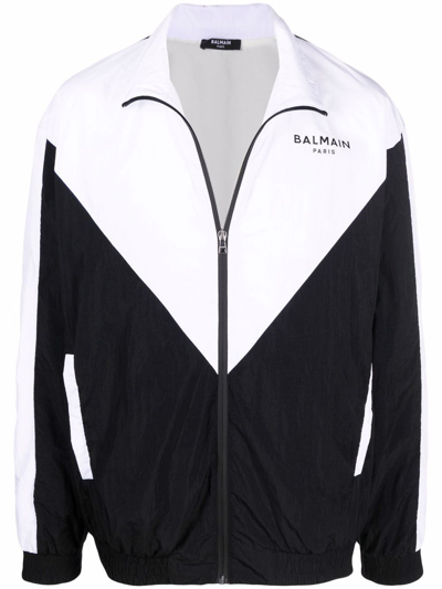 Shop Balmain Sports Jacket With Print In Black