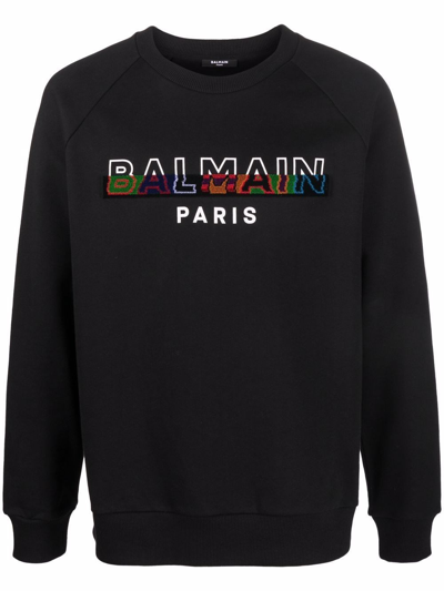Shop Balmain Crewneck Sweatshirt In Black