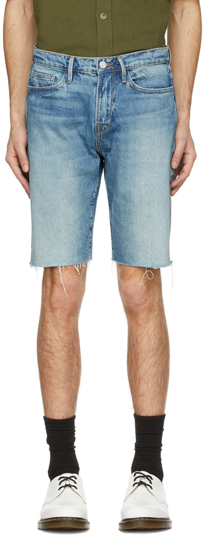 Shop Frame Blue 'l'homme Relaxed' Shorts In Indigo Trail Rips