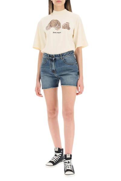 Shop Palm Angels Denim Shorts With Palm Intarsia In Blue