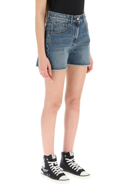 Shop Palm Angels Denim Shorts With Palm Intarsia In Blue