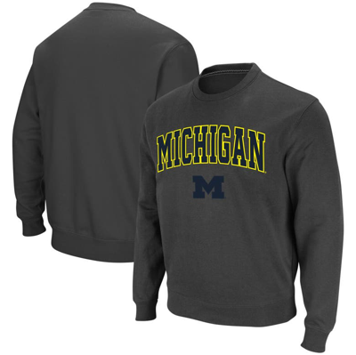 Colosseum Men's Charcoal Michigan Wolverines Arch Logo Crew Neck Sweatshirt In Charcoal