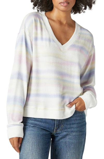 Shop Lucky Brand Cloud Jersey Long Sleeve V-neck Top In Soft Multi