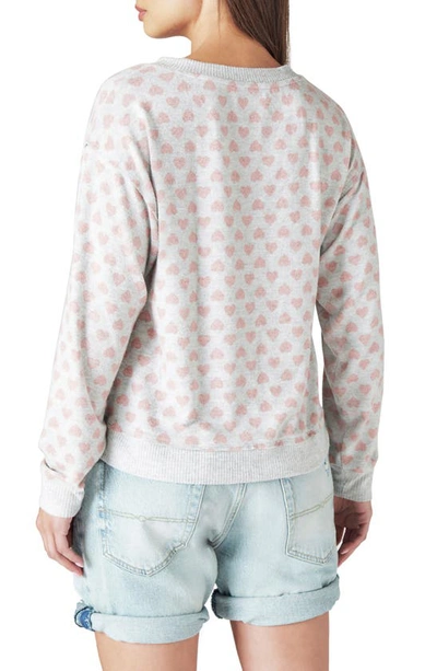 Shop Lucky Brand Cloud Jersey Long Sleeve V-neck Top In Grey With Pink Heart