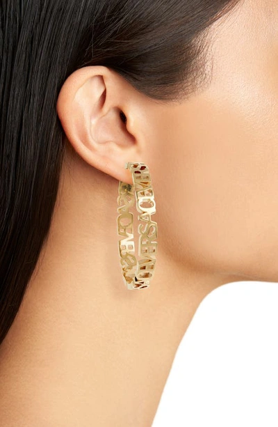 Shop Versace Signature Logo Hoop Earrings In  Gold