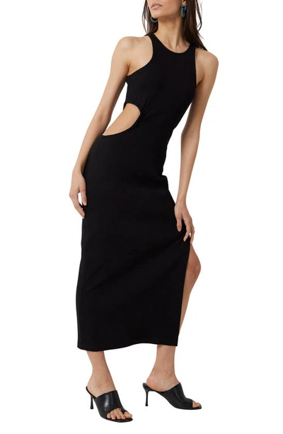 Shop French Connection Rasha Cutout Detail Body-con Stretch Cotton Dress In Black