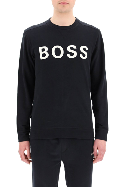 Shop Hugo Boss Boss Flocked Logo Sweatshirt In Black