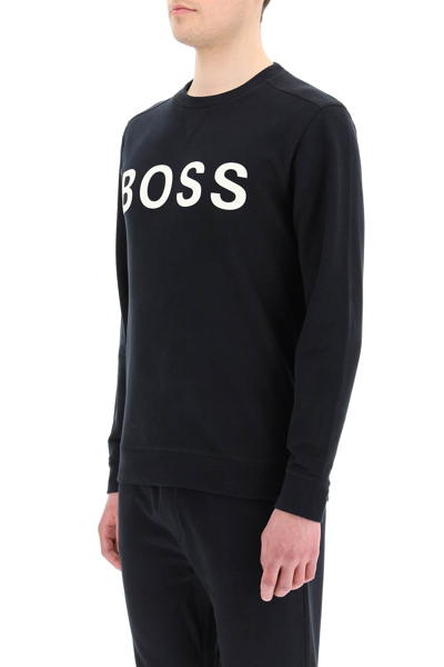 Shop Hugo Boss Boss Flocked Logo Sweatshirt In Black