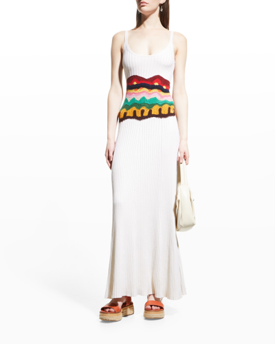 Shop Gabriela Hearst Sainz Crochet-waist Cashmere-silk Rib Maxi Dress In Ivory Multi