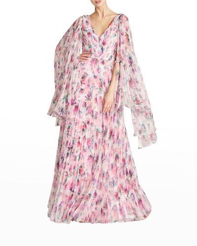 Shop Theia Melinda Floral-print Pleated Gown In Floressence