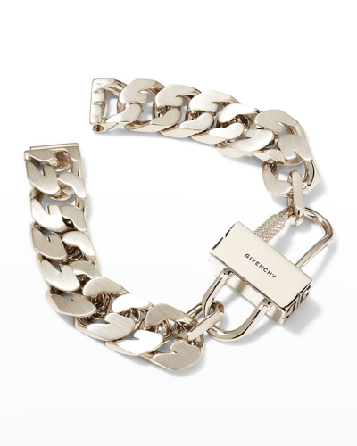 Shop Givenchy Men's G-chain Lock Small Silvery Bracelet