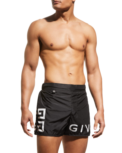 Shop Givenchy Men's 4g Jacquard Swim Shorts In Black/white