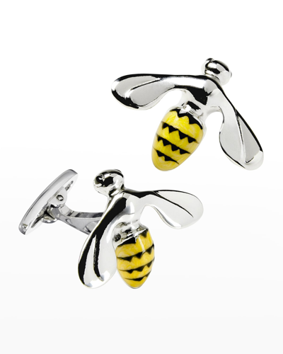 Shop Jan Leslie Men's Triumphant Bee Enamel & Sterling Silver Cufflinks In Silver/yellow