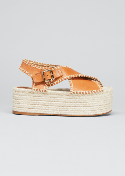 Shop Chloé Lucinda Crisscross Leather Platform Espadrilles In Luminous Ochre