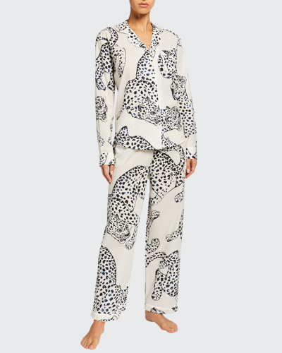 Shop Desmond & Dempsey Large Leopard Long-sleeve Pajama Set In White
