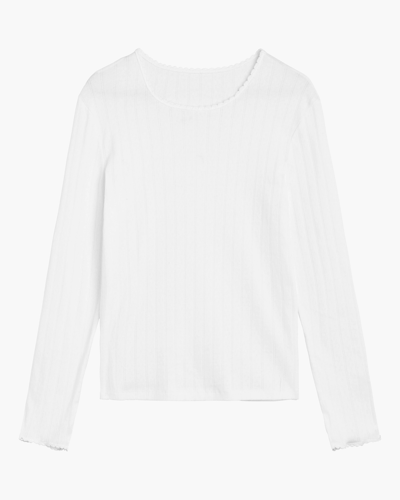 Shop Leset Women's Pointelle Slim-fit Long-sleeve Top In White