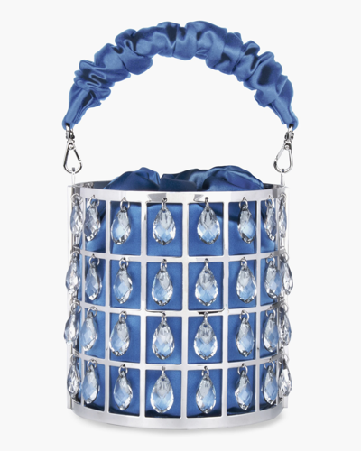 Shop Marina Raphael Chandelier Bucket Bag In Blue Silk