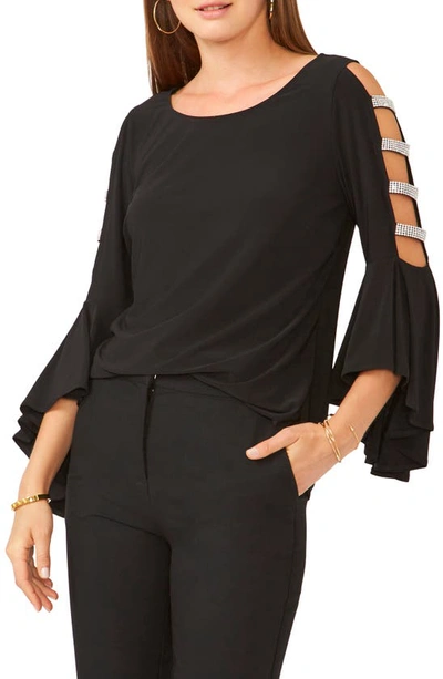 Chaus Rhinestone Ladder Trim Knit Blouse In Black