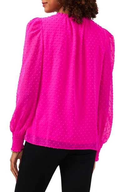Chaus Swiss Dot Tie Neck Smocked Blouse In Fuchsia Pink