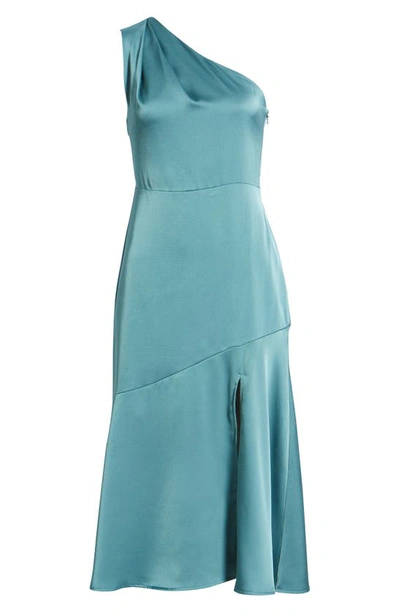 Shop Sam Edelman One-shoulder Satin Midi Dress In Industrial Green
