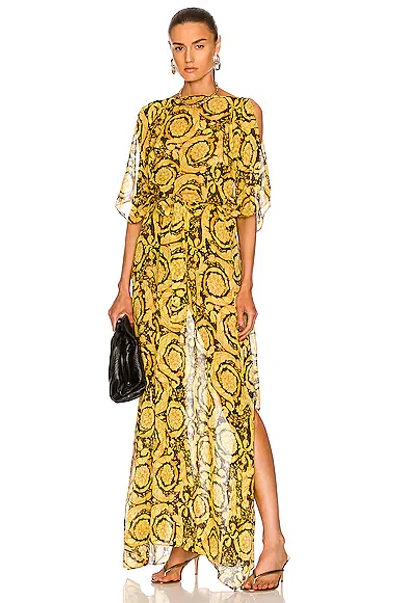 Shop Versace Barocco Long Dress In Nero & Oro