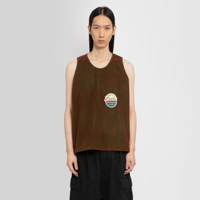 Doublet Kids Brown Flocked Kiwi Tank Top In Brown