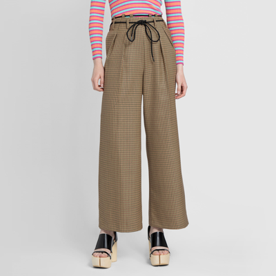 Andersson Bell Checked High-waisted Trousers In Green