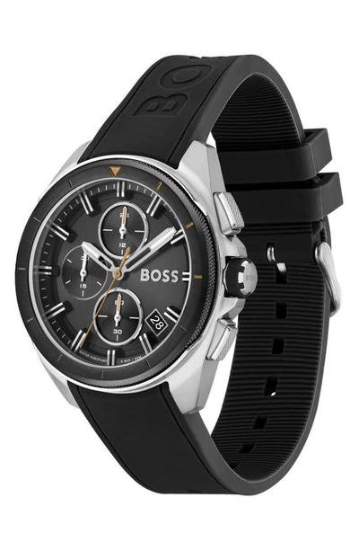 Shop Hugo Boss Volane Chronograph Silicone Strap Watch, 44mm In Black