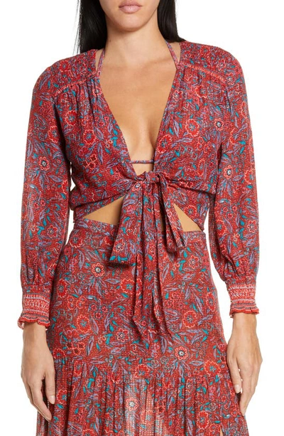 Veronica Beard Sarah Floral Cover-up Wrap Blouse In Spicy Red Multi |  ModeSens