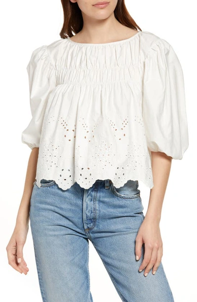 Shop Moon River Cotton Eyelet Blouse In White