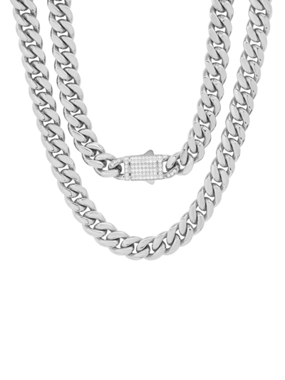 Shop Anthony Jacobs Men's Stainless Steel & Simulated Diamond Cuban Link Chain Necklace In Silver