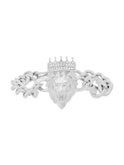 Shop Anthony Jacobs Men's Stainless Steel & Simulated Diamond Cuban Link Lion Head & Crown Bracelet