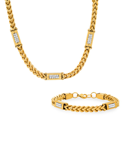 Shop Anthony Jacobs Men's 2-piece Wheat Chain & Bracelet Set In Gold