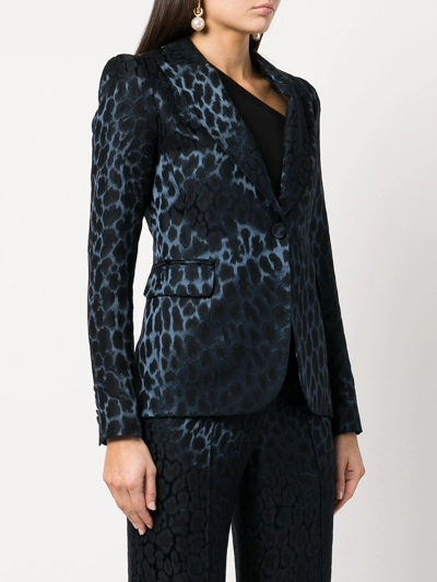 Shop Adam Lippes Leopard-jacquard Single-breasted Blazer In Blue