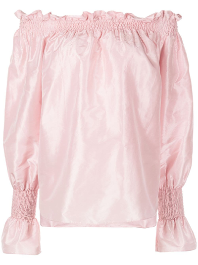 Shop Adam Lippes Silk Taffeta Off-the-shoulder Blouse In Pink