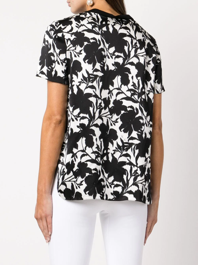 Shop Adam Lippes Floral-print Silk T-shirt In Black