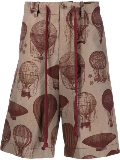 Shop Uma Wang Graphic-print Bermuda Shorts In Braun