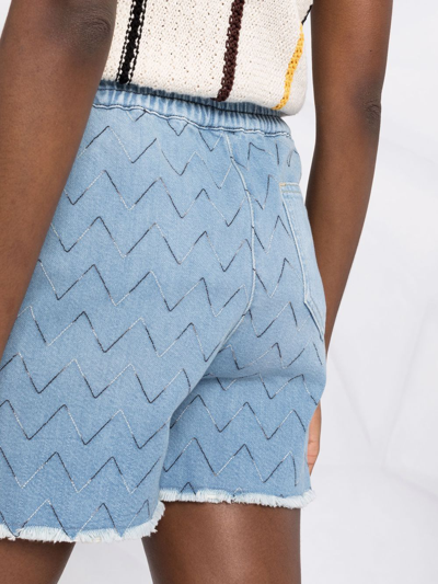 Shop Missoni Zigzag-embroidered Denim Shorts In Blue