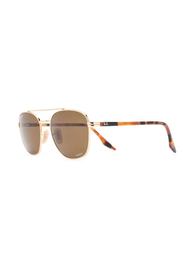 Ray Ban Tortoise Aviator-frame Sunglasses In Gold