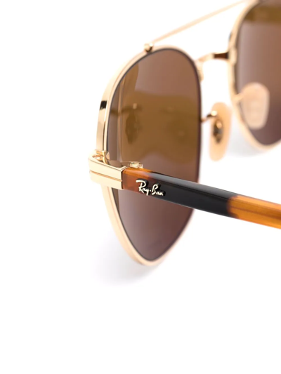 Shop Ray Ban Tortoise Aviator-frame Sunglasses In Gold