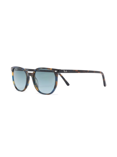 Ray Ban Marbled Round-frame Sunglasses In Blau