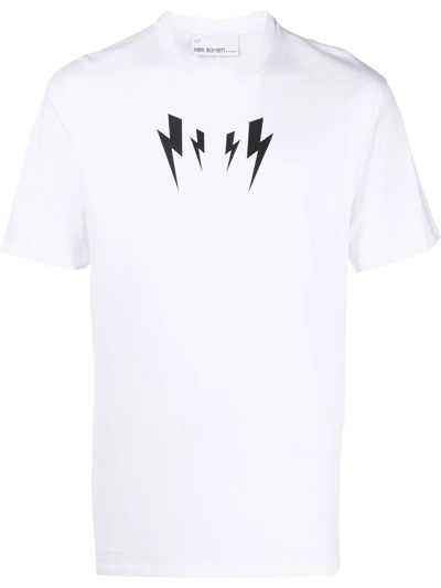 Shop Neil Barrett Thunderbolt Mirror-print Crew-neck T-shirt In Weiss