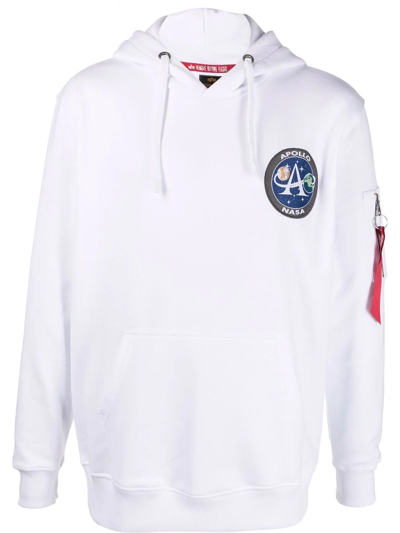 Alpha Industries Logo Patch Rib-trimmed Hoodie In Weiss | ModeSens